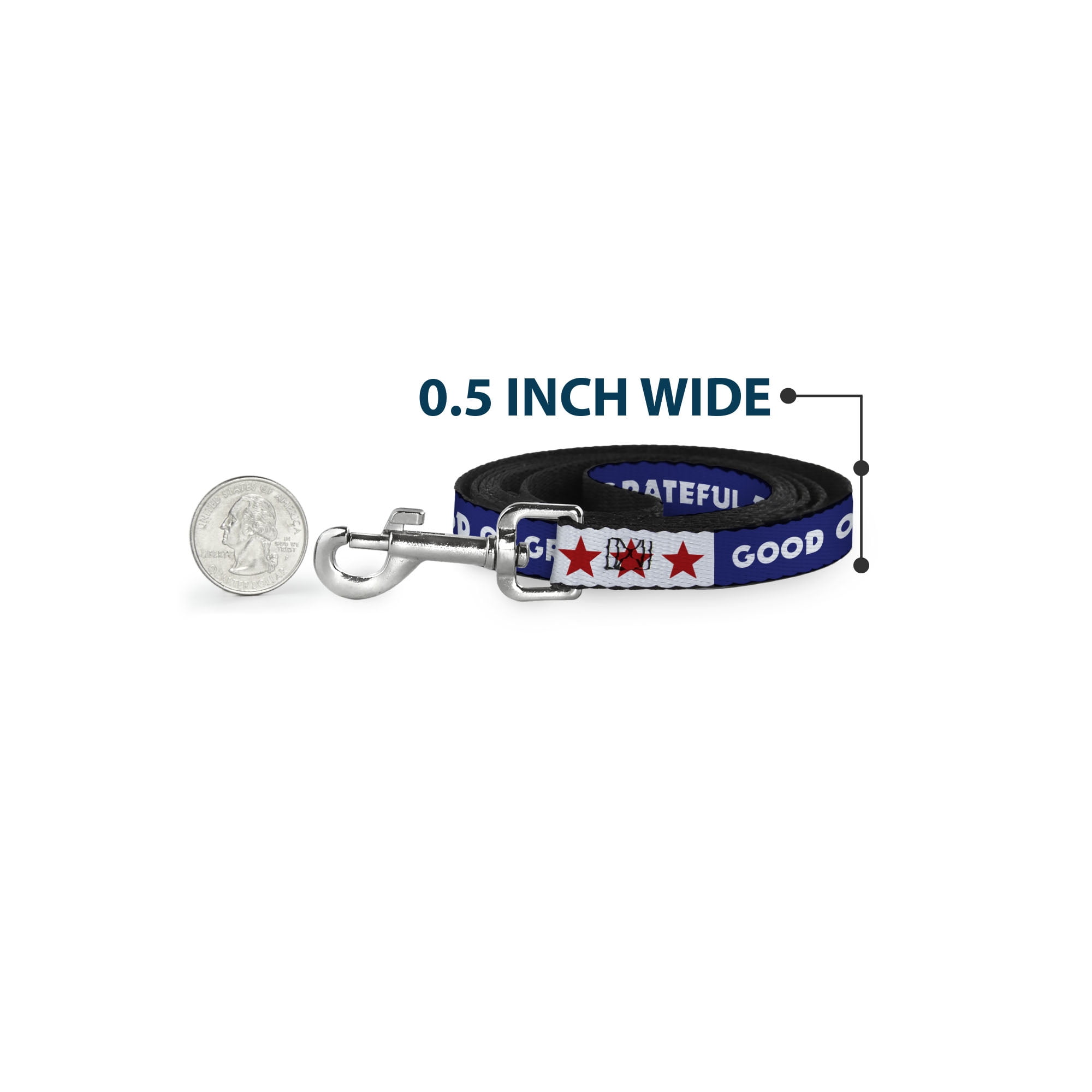 Grateful Dead Pet Leash, Dog Leash, Good Ol Grateful Dead Text and Stars Blue White Red, 6 Feet Long 1.0 Inch Wide