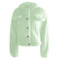 thumbnail image 4 of Wuxian Women Winter Jacket Stand Collar Long Sleeve Fuzzy Solid Color Thick Warm Soft Short Coat Casual Front Open Cardigan Outerwear For Fall Winter Dailywear,Light Green,XXL, 4 of 5