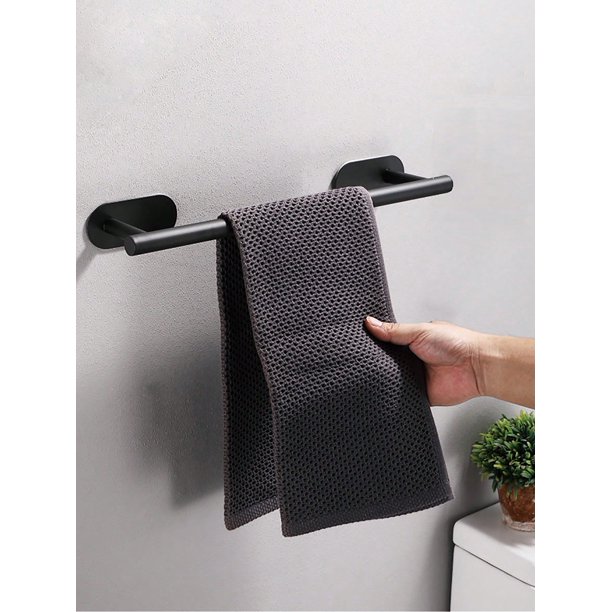 1pc Stainless Steel Towel Bar, Minimalist Black Wall Mounted Towel Holder For Bathroom
