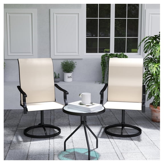 Patio Swivel Chairs Set of 2, High Back Outdoor Dining Chairs, All-Weather Mesh, 360° Swivel, for Backyard, Lawn, Garden, Beige