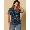 thumbnail image 3 of DARING DIVA Chiffon Ruffled Trim Floral Blouse Top L Dark Blue, 3 of 6
