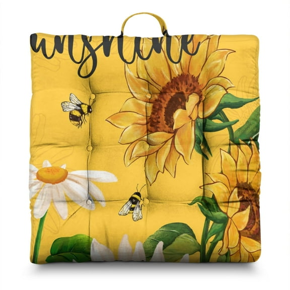 Sunflower Print Floor Pillow – 22 Inch Large Square Cushion, Country Chic Design, Soft for Meditation & Balcony