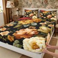 thumbnail image 3 of Manfei Oriental Flower Peony Fitted Sheet Full 3 Pieces,Spring Garden Bed Set,1 Fitted Sheet and 2 Pillowcases, 3 of 6