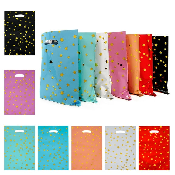 70 Pcs Stars Party Favor Bags, 6.3" x 9.45" Bulk Small Goodie Gift Bags for Birthday Party, Baby Shower, Wedding, Thanksgiving, Christmas, New Year (7 Colors)