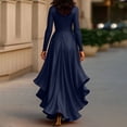 thumbnail image 6 of gakvbuo Fall Tunic Dress For Women Maxi Dress Evening Gown Dress Women's Solid Color Irregular Hem V-Neck Waist Ruffle Wedding Duest Dresses Long Sleeve Long Dress, 6 of 9