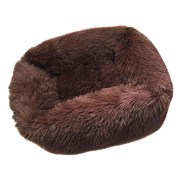 Cama para perros y gatos, cálida perrera de peluche, saco de dormir para cachorros, colchón marrón oscuro