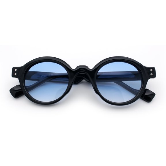 Mens Thick Plastic Round Oval Keyhole Horn Rim Hipster Vintage Style Sunglasses Black - Blue