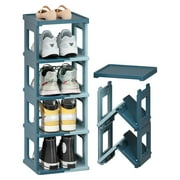 Drevy Shoe Rack Organizer, 5 Tier Collapsible Shoe Storage Cabinet Entryway, Sneaker Rack for Men, Sturdy Wide Shoe Stand, Standing Shoe Racks for Bedroom, Closet, Garage(Dark & Light Blue)