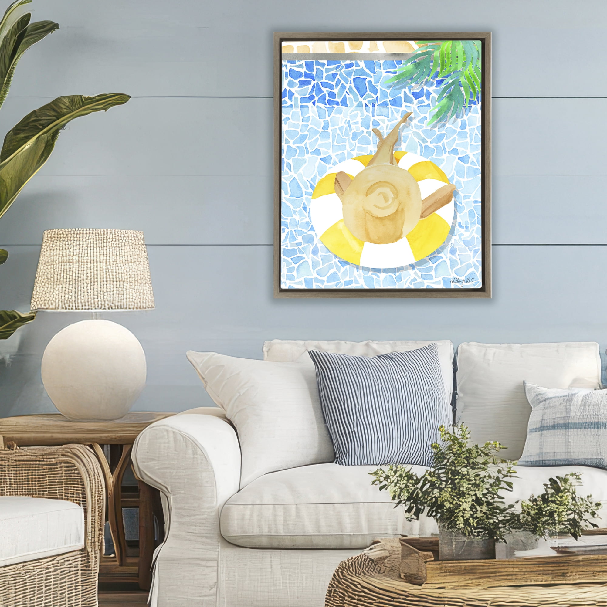 Stupell Industries Summer Poolside Drift Brown Framed Floater Canvas Wall Art, design by Hillary Holt