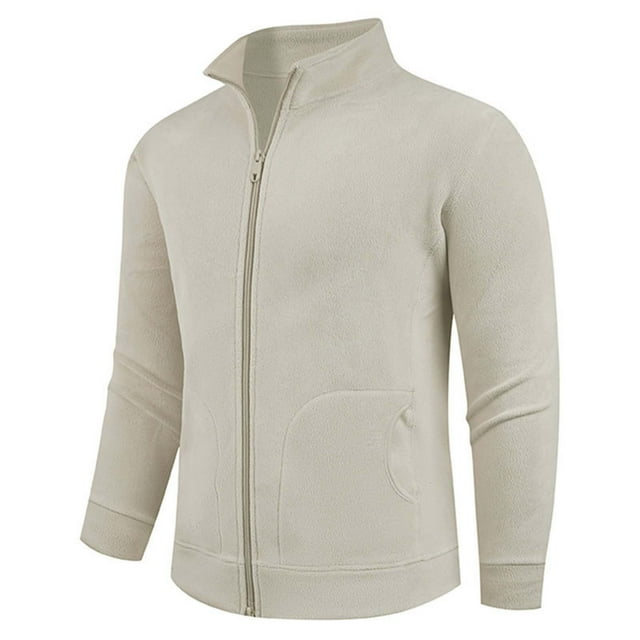 Lovzfmll Men's Reversible Polartec Jacket Stand Collar Zip Up Pockets Khaki, XS
