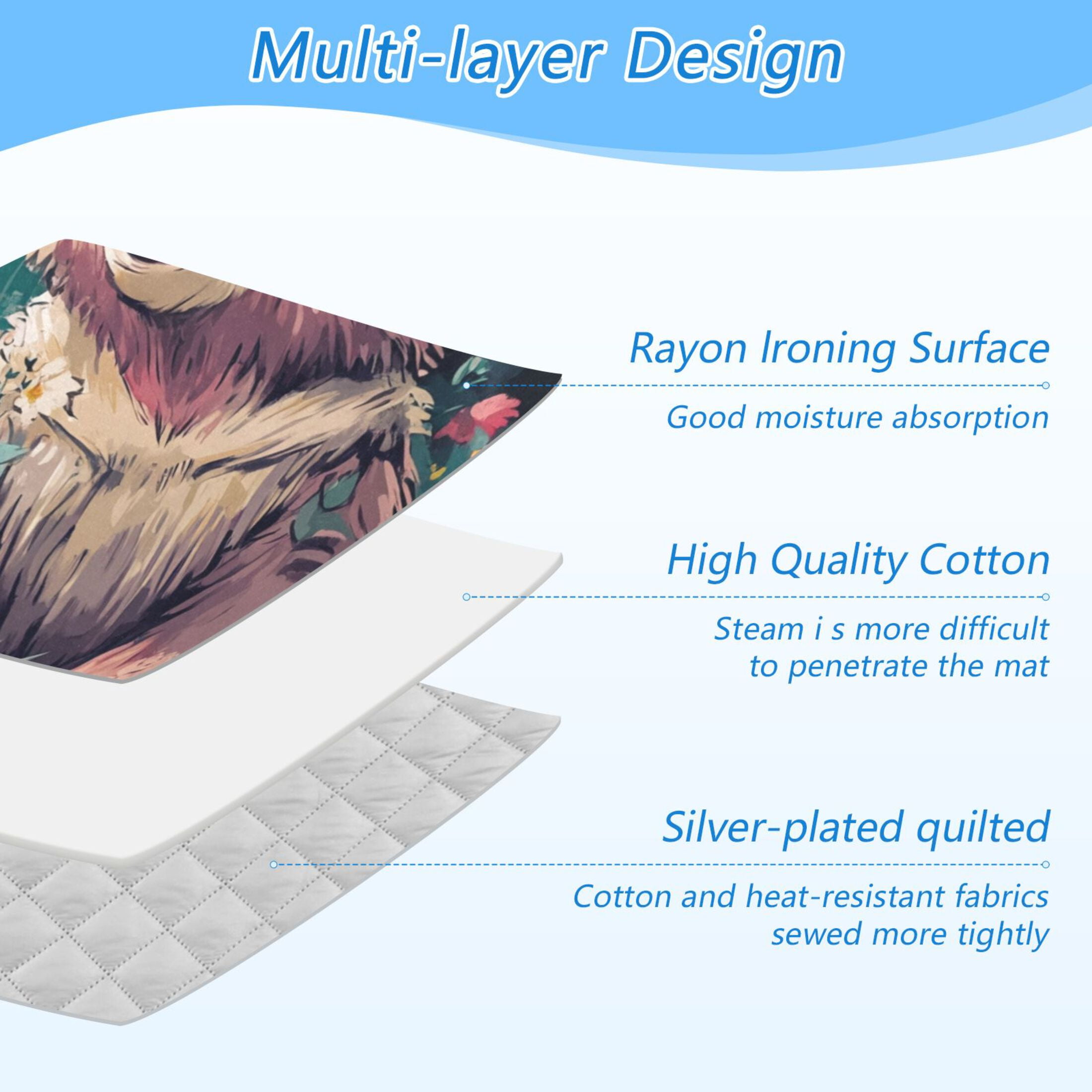 Happy Bear in Flower Field Ironing Mat Blanket for Table Top Travel Portable Ironing Board Pad 47.2x27.6 Inch