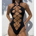 thumbnail image 2 of Hot Lady Hollow Swimsuit Black White Sleeveless Monokini High-cut Bathing Swimming Suit, 2 of 5
