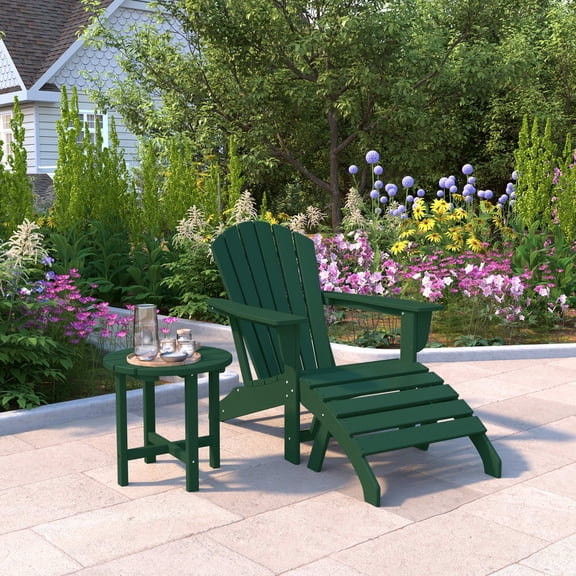 WestinTrends Dylan Outdoor Adirondack Chair With Ottoman And Side Table 3-Piece Set, Dark Green
