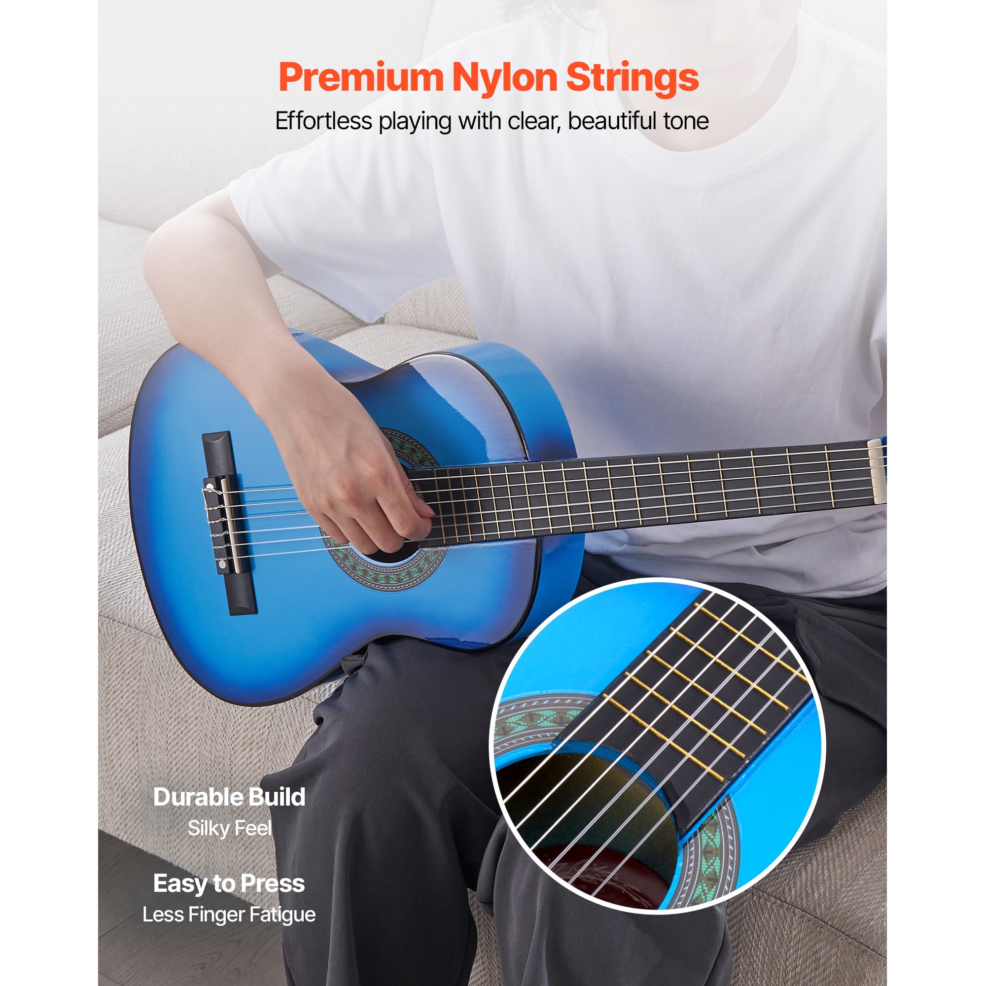 KFFKFF 30-Inch Classical Guitar Starter Kit, Wooden Acoustic Guitar for Beginners, Includes Nylon Strings, Gig Bag, Strap, Tuner, Extra Strings, Picks, and Capo, Ideal for Kids, Girls, Boys