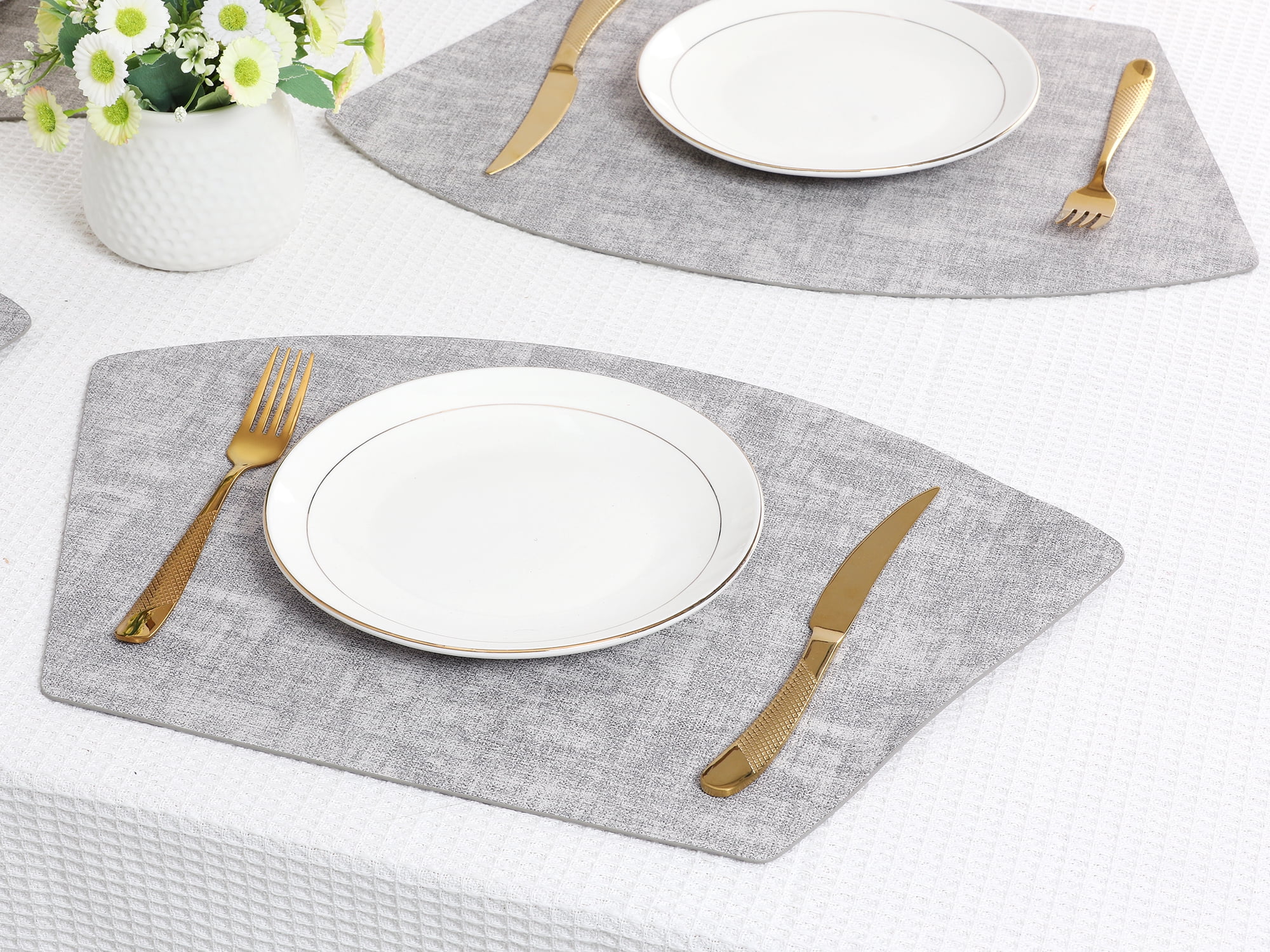 Unique Bargains Set of 6 Faux Leather Placemats Gray