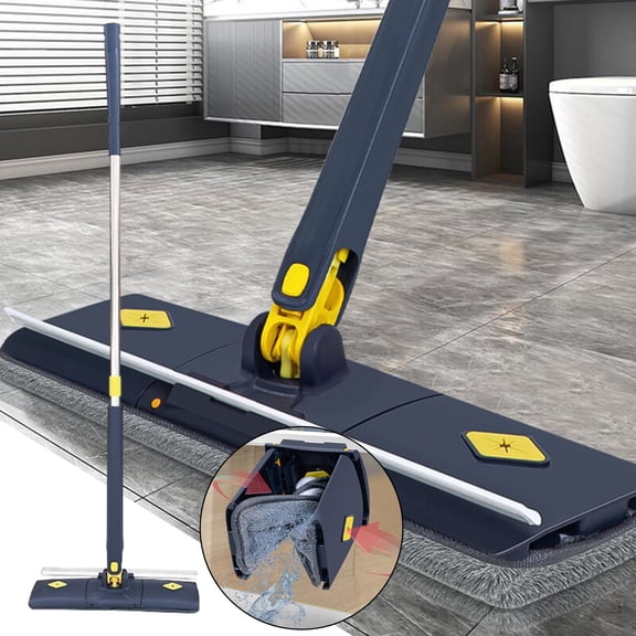 Hands-Free Flat Mop, Self-Wringing Microfiber Cleaner, 360 Floor Tool, Cleans Wet and Dry and Reaches Narrow Corners for Kitchen Floor, Bathroom Tile, and Hardwood Hallway.
