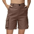 thumbnail image 2 of Difdany Bermuda Shorts for Women Cargo Shorts Knee Length 6 Pockets Elastic Waist Long Shorts for Summer Casual Brown M, 2 of 9