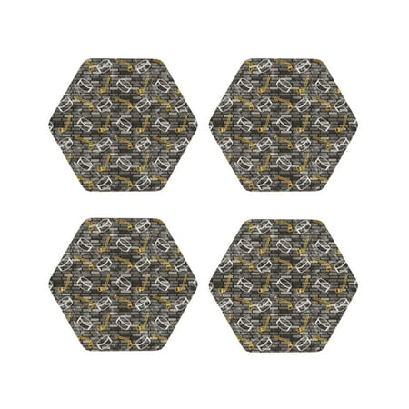 

Fuzoiu Hockey1 Print Leather Coasters Set Drink Coasters Set of 4 for Tabletop Protection Durable PVC Coasters Home Décor and Housewarming Gift-Hexagon