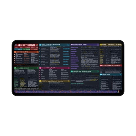 AI Search Visibility & SEO Toolkit Desk Mat 32x16 Inch, Prompt Engineering & SEO Cheat Sheet Mouse Pad, AI Content Creation Extended Gaming Mousepad, Non Slip Neoprene Desk Pad with Stitched Edges