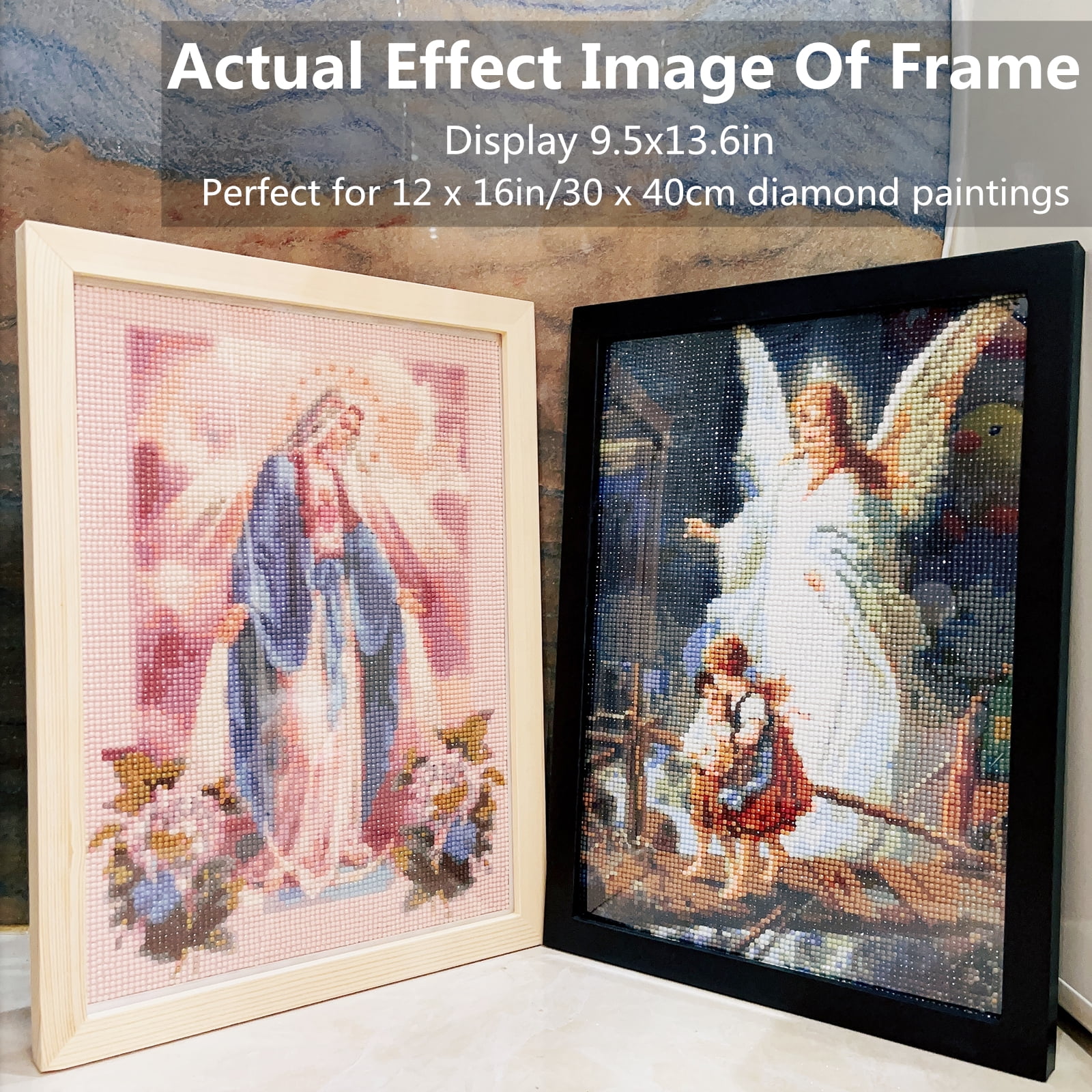 12x16/30x40cm Diamond Painting Frame, Natural Solid Wooden Frame Display Pictures 10x14 with Protection Glass for Wall Display (Black)