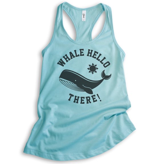 Whale Hello There Tank Top, Ladies Racerback Tank Top, Whale Tank, Animal Pun Tank, Cancun, X-Small