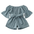 thumbnail image 3 of Baby Girls Solid Color One-piece Playsuit Off-the-shoulder Short Flared Sleeves, 3 of 10