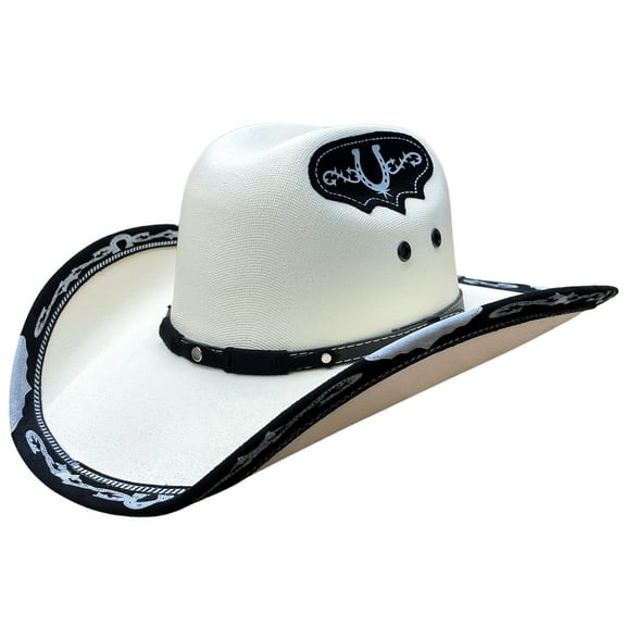 Authentic Mexican Vaquero Cowboy Hat Cream Color with Black Inlay (US, Alpha, Large)