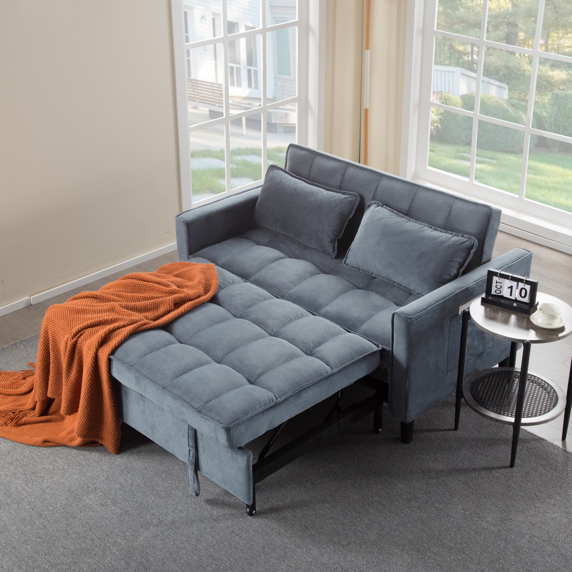 Gewnee 53.94" Pull-Out Sofa Bed – Convertible Twin Size Sleeper Bed,3 Adjustable Backrest Angles & Storage Side Pocket for Living Room,Office,Guest Room.Gray