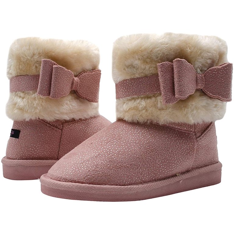 kensie Girls' Shimmer Mid-High Microsuede Faux Fur Winter Boots
