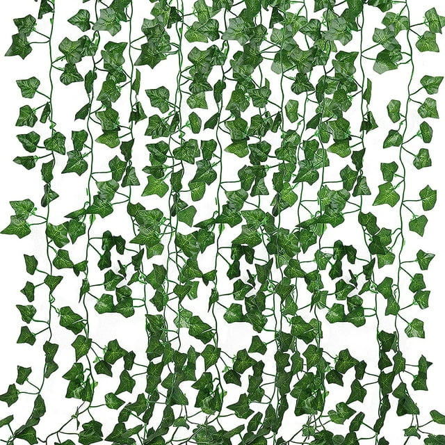 Hiedra artificial de 84 pies, plantas de hojas verdes falsas, flores de follaje de vid para colgar para boda, fiesta, jardín, hogar, cocina, oficina, decoración de pared (12 unidades)
