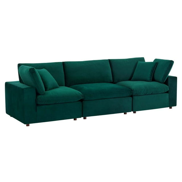 Modway Commix Canapé 3 Places Surrempli en Velours de Performance Garni de Duvet, Vert