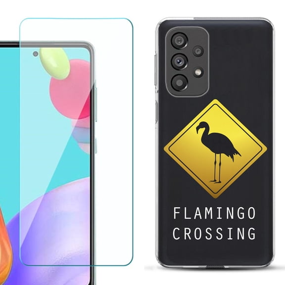 Slim-Fit Gel TPU Phone Case for Samsung Galaxy A33 5G, with Tempered Glass Screen Protector, by OneToughShield ® - Flamingo
