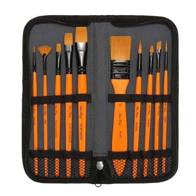 Kit de 10 pinceles para pintar con estuche, para pintura acrílica, óleo, acuarela, decoración de uñas y manualidades, varios tamaños.