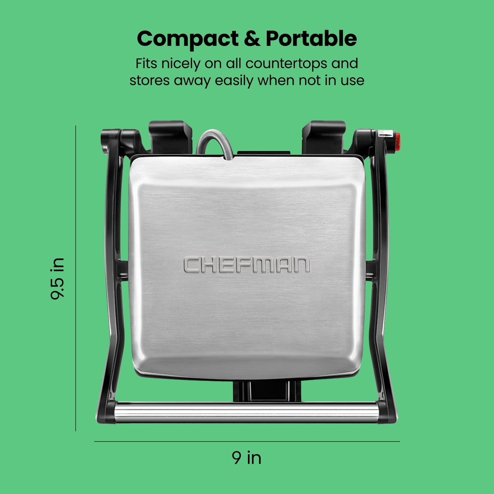 Chefman 3-in-1 Panini Press & Grill, 4-Slice Non-Stick, Opens Flat - Stainless Steel