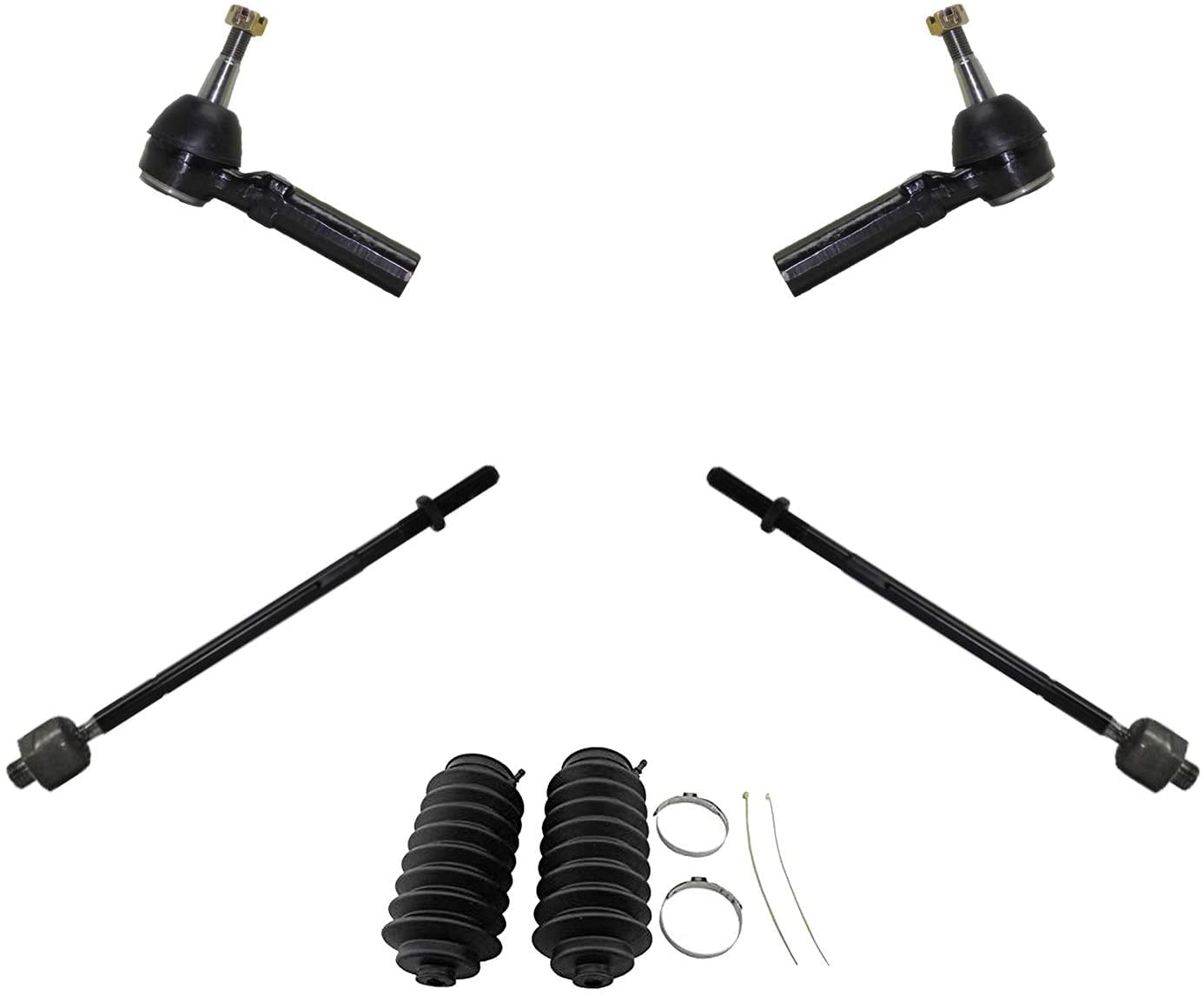 6 Pc Steering Kit Front Inner & Outer Tie Rod Ends with Bellow Boots 