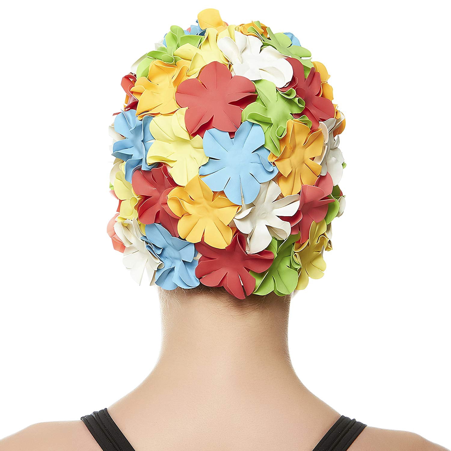 Beemo Floral Petal Swim Cap for Women – Retro Style Vintage Bathing Cap Swimming Hat for Long and Short Hair