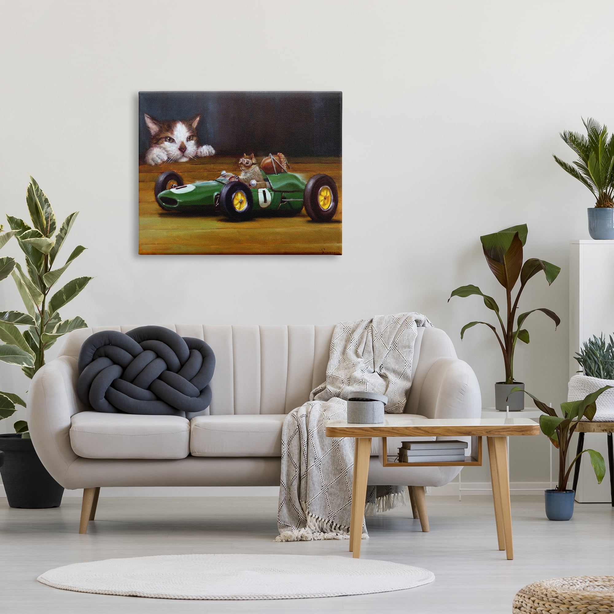 Stupell Industries Funny Squirrel in Race Car Animals & Insects Painting Gallery Wrapped Canvas Print Wall Art, 40 x 30