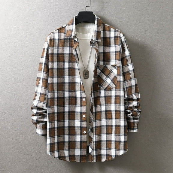 Aloohaidyvio George Men's Flannel Shirts Long Sleeve Button Down Plaid Shirt Lightweight Shirt Jacket