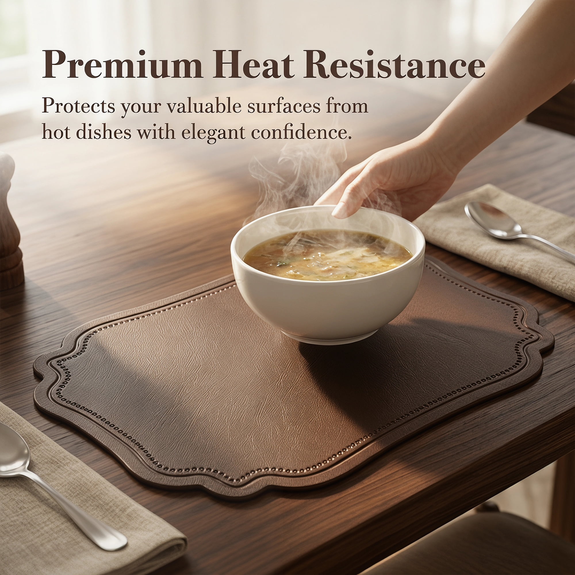 Unique Bargains Set of 6 Solid Placemats Leather Placemats for Kitchen Dining Coffee