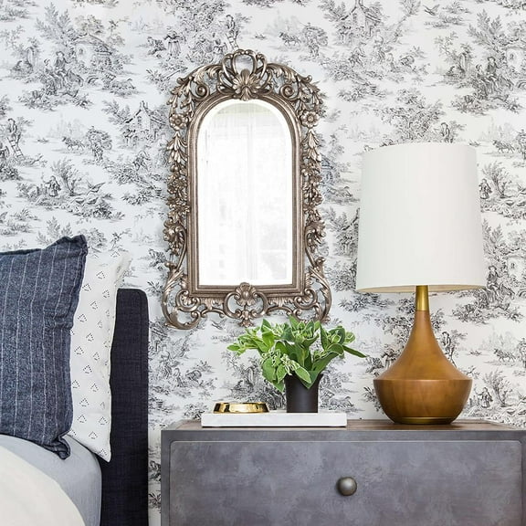 Tyler Dillon Arched Wall & Accent Mirror with Intricate Ornate Frame - Silver - 22" H x 14" W