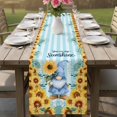 thumbnail image 4 of Sunflower Gnomes Table Runner 70 Inches, Summer Botanical Floral Teal Striped Bed Runner Dresser Scarves Tabletop for Indoor Outdoor Parties/Ceremony/Banquet, 13" x 70", 4 of 9