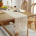 thumbnail image 1 of Vintage Cotton Knit Beige Cutout Table Cloth Lace Tassel Table Runner For Dining Wedding Table Party Decoration, 1 of 5
