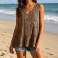 thumbnail image 6 of Wutalume Crochet Tank Tops for Women - V Neck Sleeveless Hollow Out Knit Loose Fit Boho Blouse for Summer Beach Vacation Casual Outfits and Cover Ups,Khaki One Size, 6 of 6