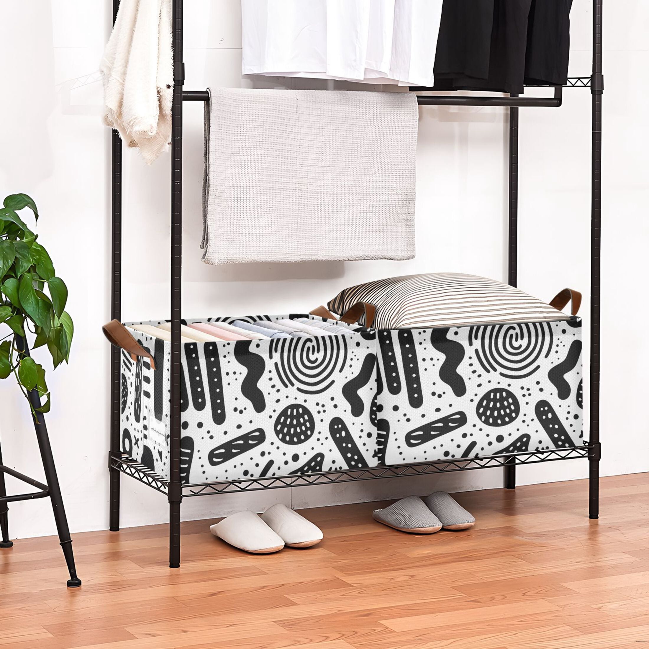 Ryvnso Black Graffiti on White Storage Bins Large Basket Foldable Cube Toys Organizer with Handles 2 PCs