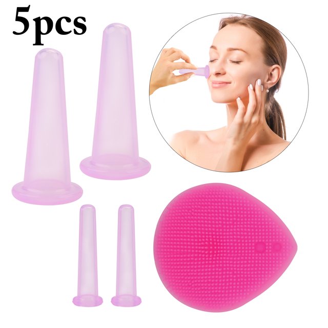 4PCS Silicone Cupping Professional Face & Eye Therapy Cup with Facial Brush