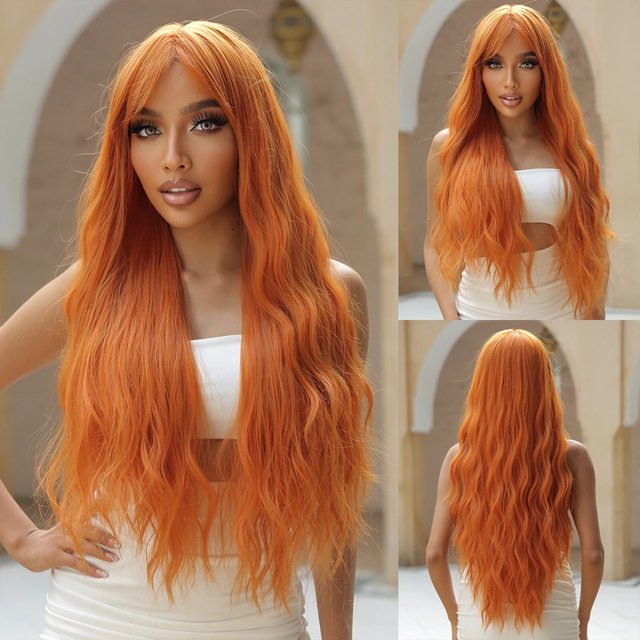 Pelucas sintéticas de onda de agua larga con flequillo para mujer, pelo Natural para Cosplay, ombré, rubio ceniza, marrón, fiesta diaria, resistente al calor