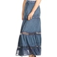 thumbnail image 3 of Sakkas Salina Boho Maxi Skirt with Embroidery and Crochet Lace  Adjustable Waist - Air Force Blue - Small, 3 of 4