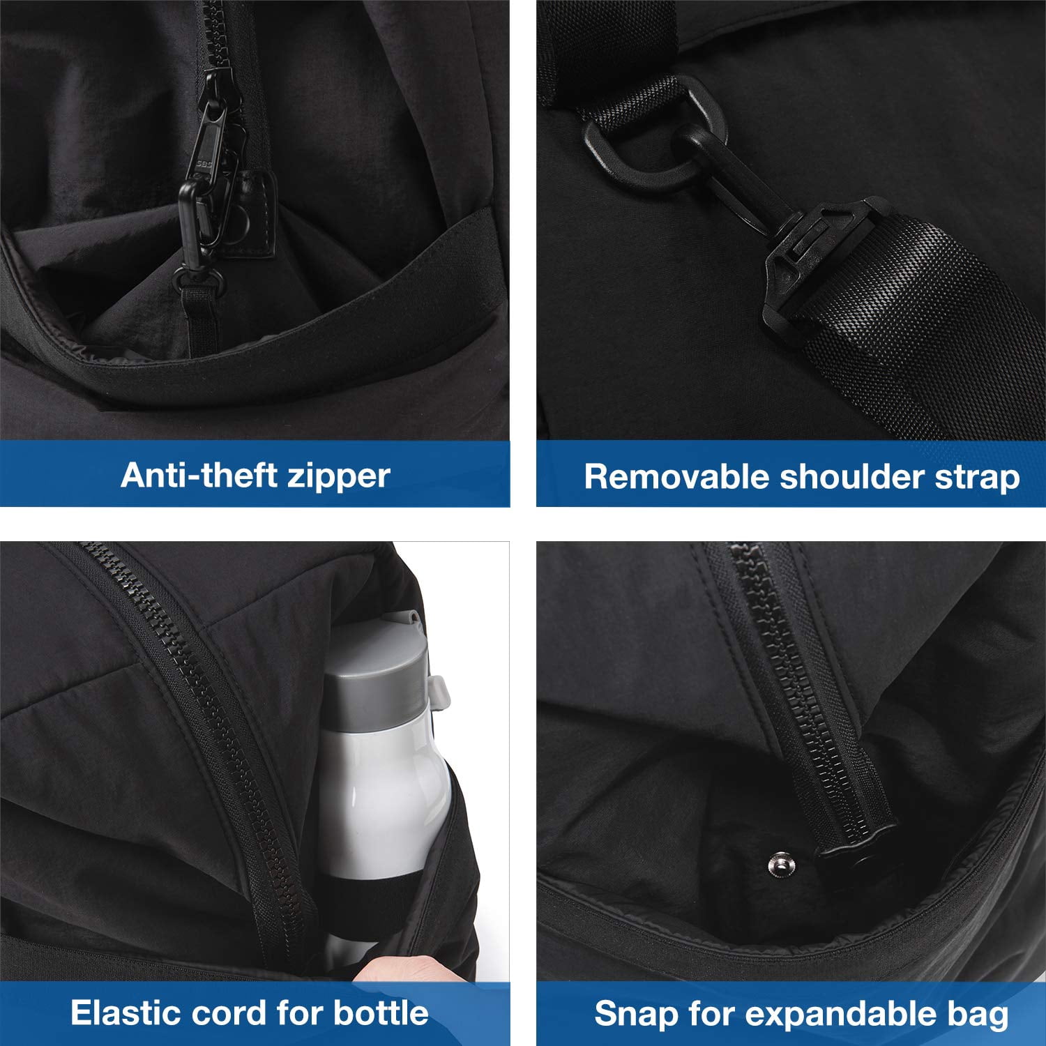 BAGSMART Travel Duffel Gym Bag for Women/Men, Weekender Carry on Overnight Bag, 30L Large Tote Bag Shoulder Handbags with Yoga Mat Bag Buckle & Trolley Sleeve, Black