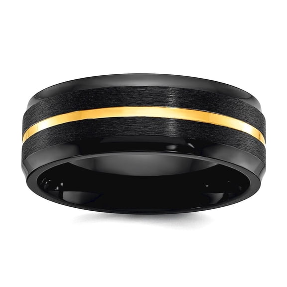 Black Zirconium Brushed and Polished Yellow Ip Plated 8mm Band Size 10 Ring for Women and Men