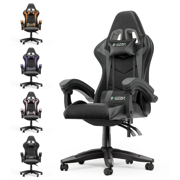 Bigzzia High-Back Gaming Chair PC Office Chair Computer Racing Chair PU Desk Task Chair Ergonomic Executive Swivel Rolling Chair with Lumbar Support for Back Pain Women, Men (Gray)